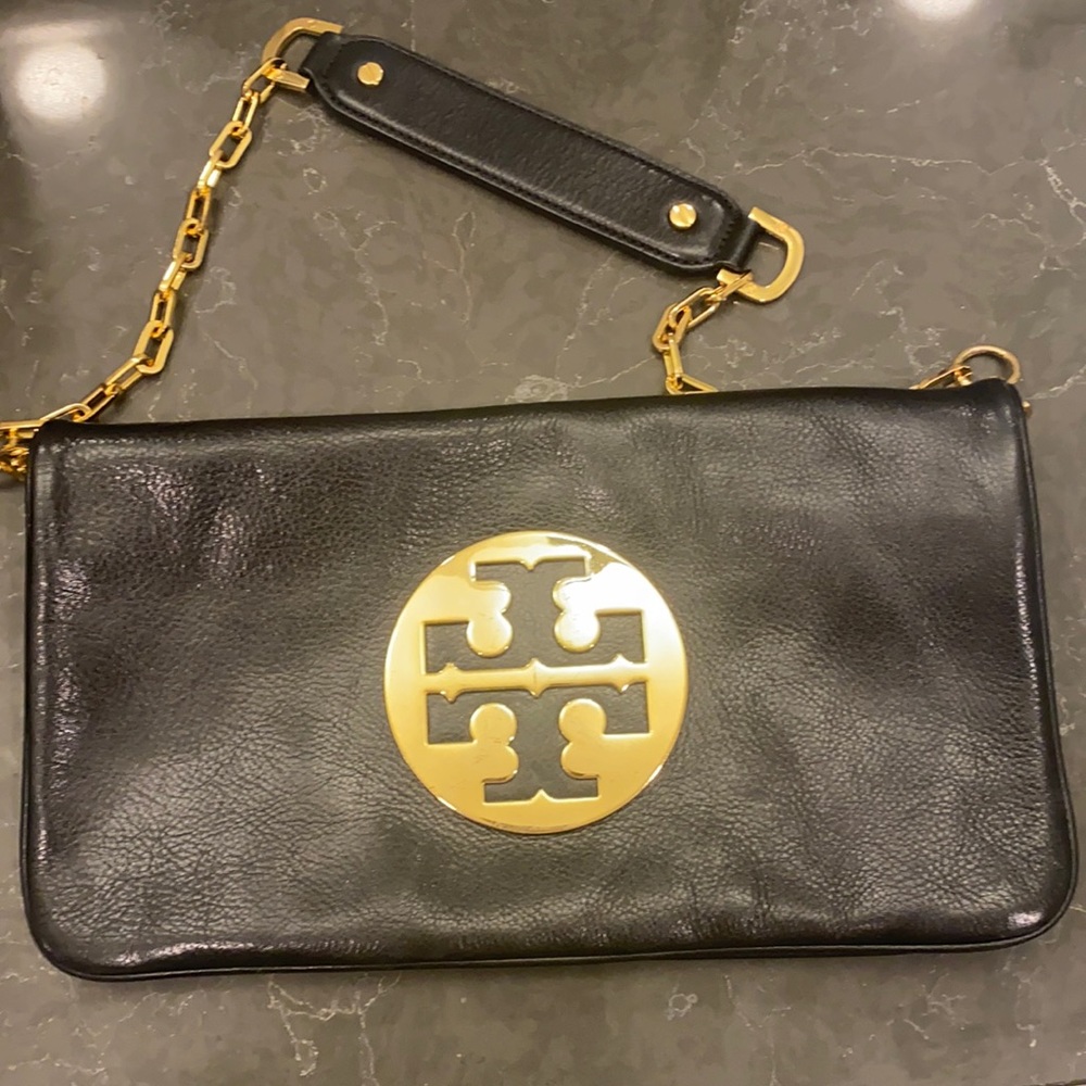 Tory Burch leather clutch with gold chain